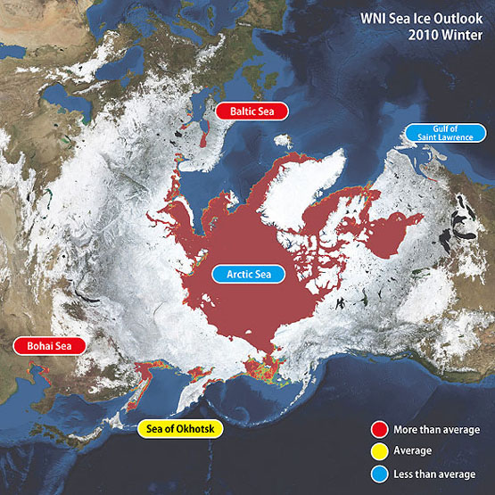 Northern Hemisphere Sea Ice Conditions as of January 15, 2010, as analyzed by the WNI Global Ice Center.