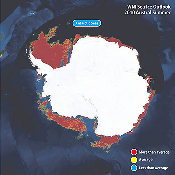 Southern Hemisphere Sea Ice Conditions as of January 15, 2010, as analyzed by the WNI Global Ice Center.